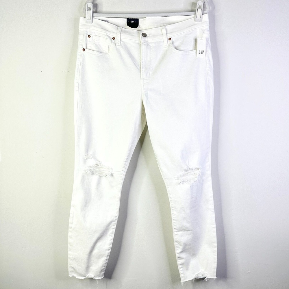 Gap True Skinny Mid Rise Jeans Women 33 16R  White Distressed Raw Hem Y2K NWT